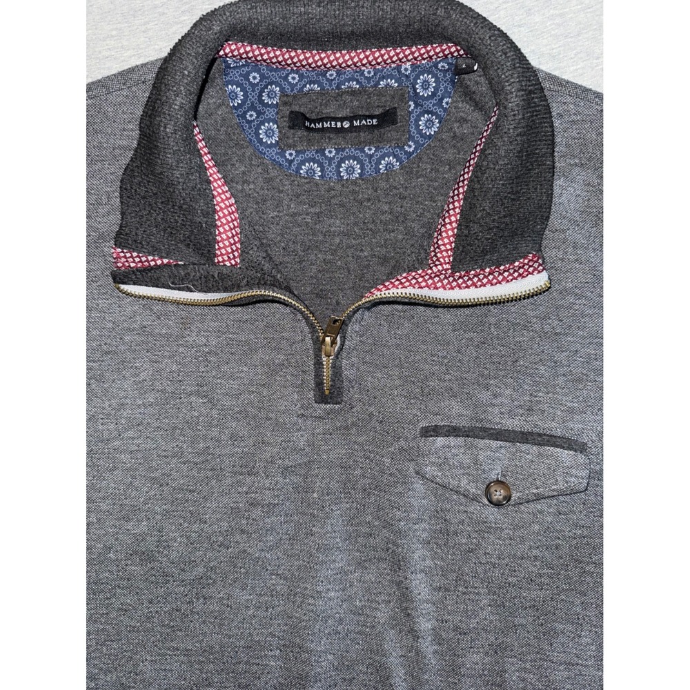 Hammer Made Mens Large Gray 1/4 Zip Pullover Cotton Sweater Preppy Country Club